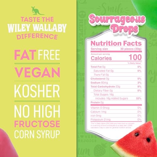 Wiley Wallaby Licorice Candy Bites 3.0 Ounce Gourmet Sourrageous Drops in Mini Candy Bags, 18 Pack thumbnail