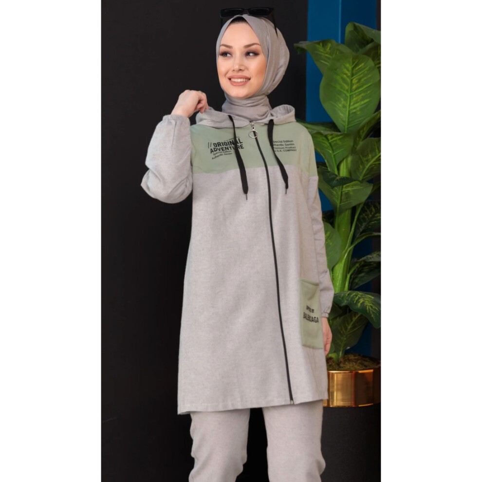 3943-VIZON Esofman Tak?m?spor Set Rahat Long Dress Women Hijab Girls Islamic Clothing Big Size ABAYA Arab 2 Pcs Muslim