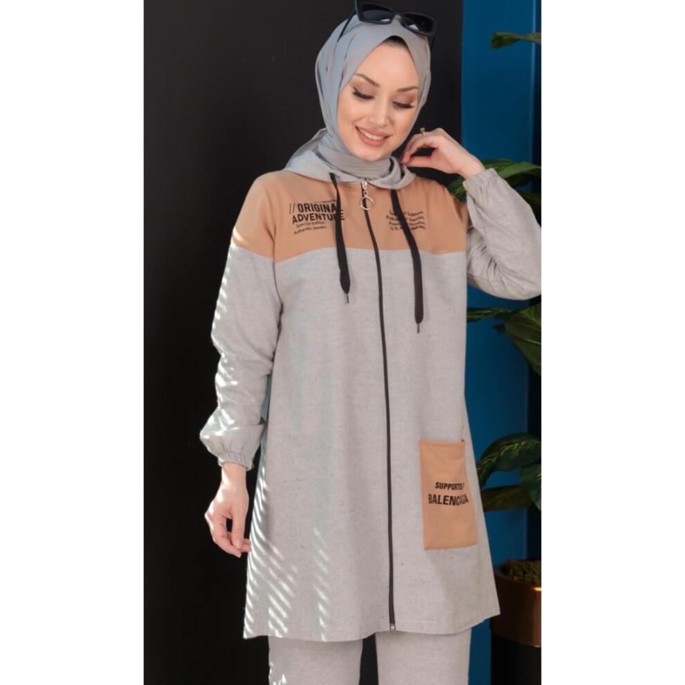 3943-VIZON Esofman Tak?m?spor Set Rahat Long Dress Women Hijab Girls Islamic Clothing Big Size ABAYA Arab 2 Pcs Muslim thumbnail
