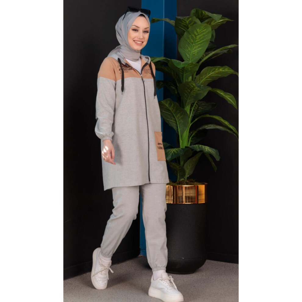 3943-VIZON Esofman Tak?m?spor Set Rahat Long Dress Women Hijab Girls Islamic Clothing Big Size ABAYA Arab 2 Pcs Muslim thumbnail