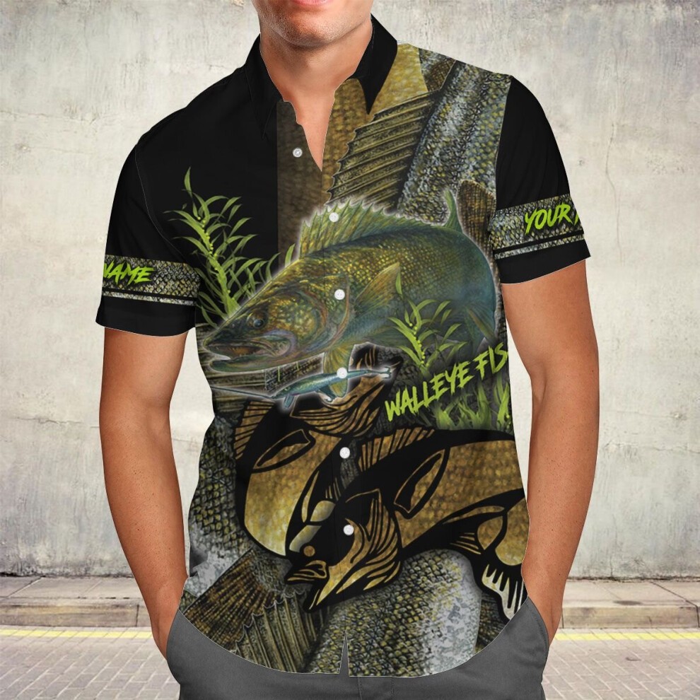 Walleye Fishing 3D Beach Hawaiian Summer Shirt Short Sleeve Shirt Streetwear Oversized 5XL Camisa Social Chemise Homme-0255