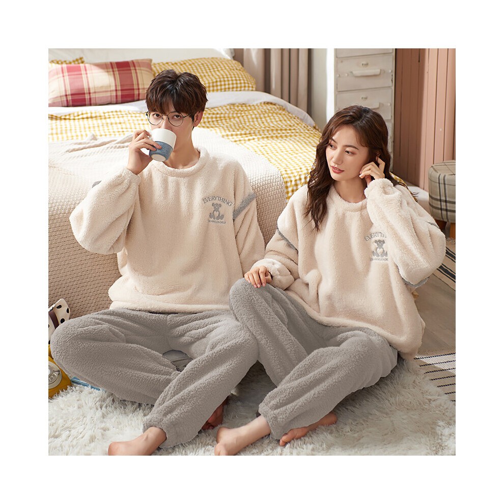 Long Sleeve Thick Warm Coral Velvet Men Pyjama Set Letter Bear Embroidery Couple Pajama Winter Large Size Flannel Sleepwear 7786