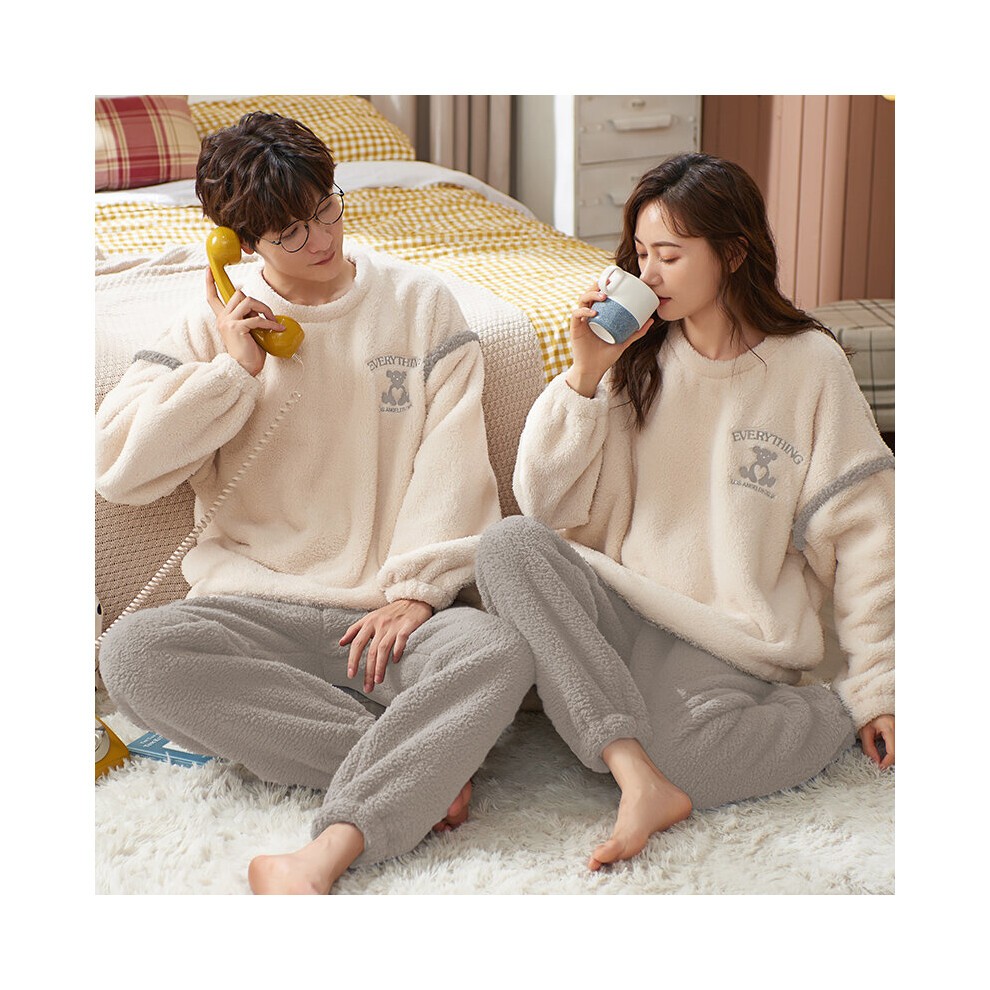 Long Sleeve Thick Warm Coral Velvet Men Pyjama Set Letter Bear Embroidery Couple Pajama Winter Large Size Flannel Sleepwear 7786 thumbnail