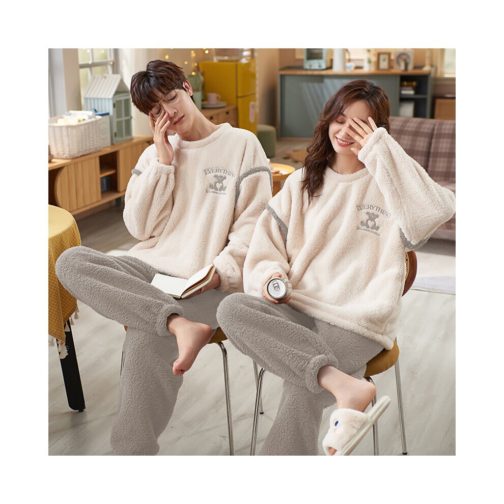 Long Sleeve Thick Warm Coral Velvet Men Pyjama Set Letter Bear Embroidery Couple Pajama Winter Large Size Flannel Sleepwear 7786 thumbnail