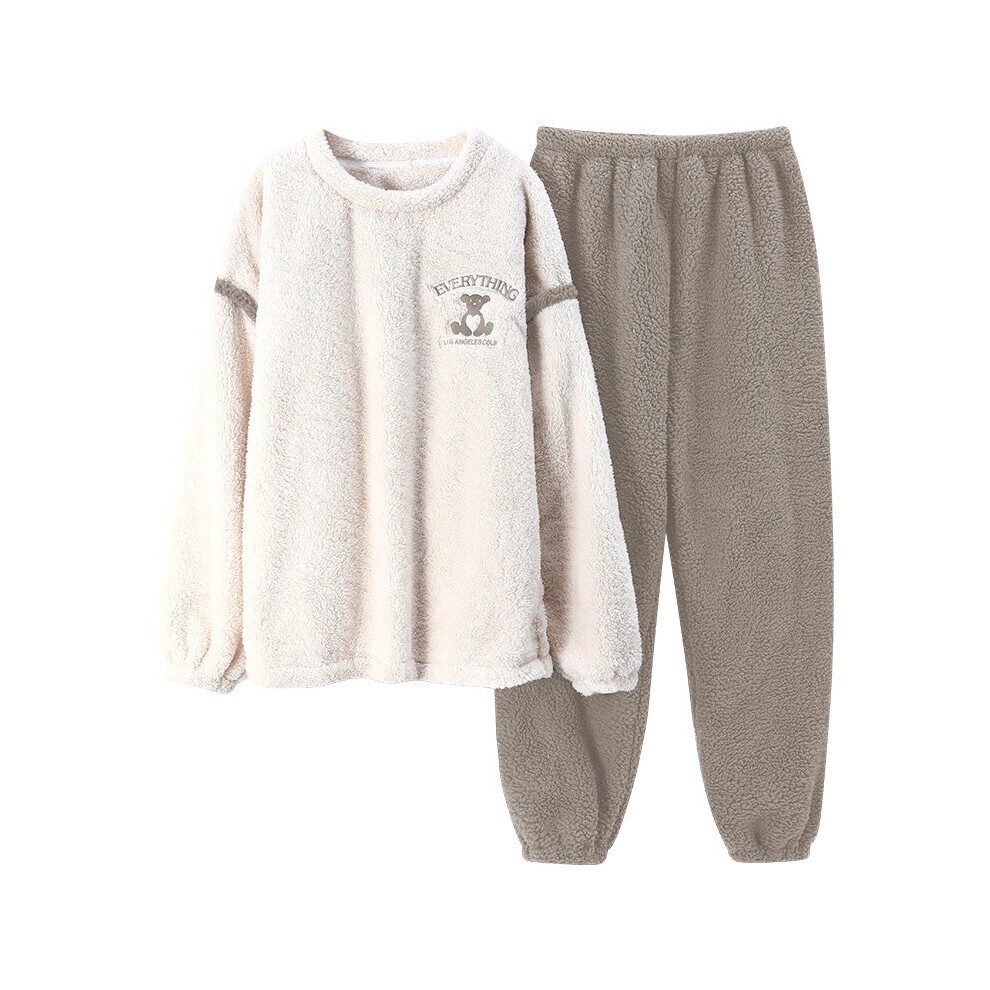 Long Sleeve Thick Warm Coral Velvet Men Pyjama Set Letter Bear Embroidery Couple Pajama Winter Large Size Flannel Sleepwear 7786 thumbnail