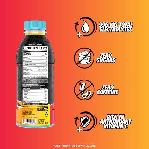GHOST Hydration Drink, Strawbango - RTD Sports Drink with Electrolytes, Natural Vitamins & Minerals - All Day Lifestyle Hydration Beverage - Zero Caff thumbnail