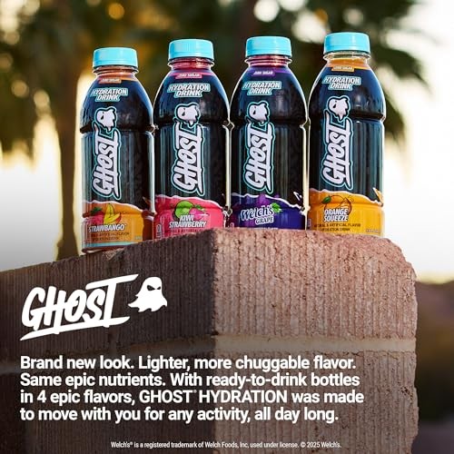 GHOST Hydration Drink, Strawbango - RTD Sports Drink with Electrolytes, Natural Vitamins & Minerals - All Day Lifestyle Hydration Beverage - Zero Caff thumbnail