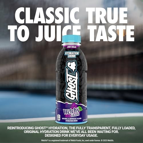 GHOST Hydration Drink, Welchs Grape - RTD Sports Drink with Electrolytes, Natural Vitamins & Minerals - All Day Lifestyle Hydration Beverage - Zero Ca thumbnail