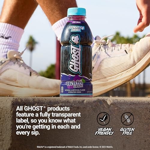 GHOST Hydration Drink, Welchs Grape - RTD Sports Drink with Electrolytes, Natural Vitamins & Minerals - All Day Lifestyle Hydration Beverage - Zero Ca thumbnail