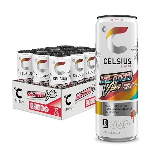 CELSIUS Sparkling Retro Vibe, Functional Energy Drink 12 Fl Oz (Pack of 12)