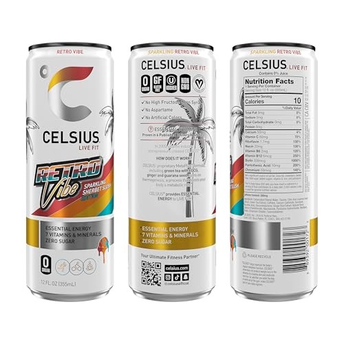 CELSIUS Sparkling Retro Vibe, Functional Energy Drink 12 Fl Oz (Pack of 12) thumbnail