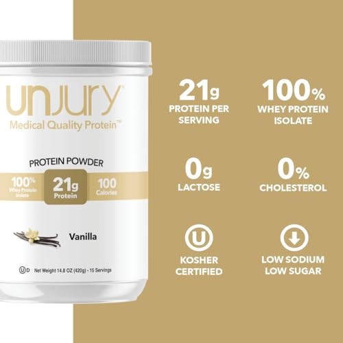 Unjury Whey Protein Powder | Vanilla | 21g 100% Whey Isolate Protein Powder | Low Carb and Lactose Free | Gluten Free | Certified Kosher | 15 Servings thumbnail