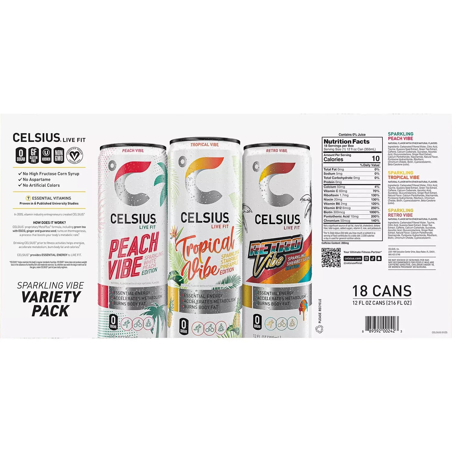 Celsius Live Fit Sparkling Vibe Variety Pack 12 Fl. Oz., 18 Pk. thumbnail