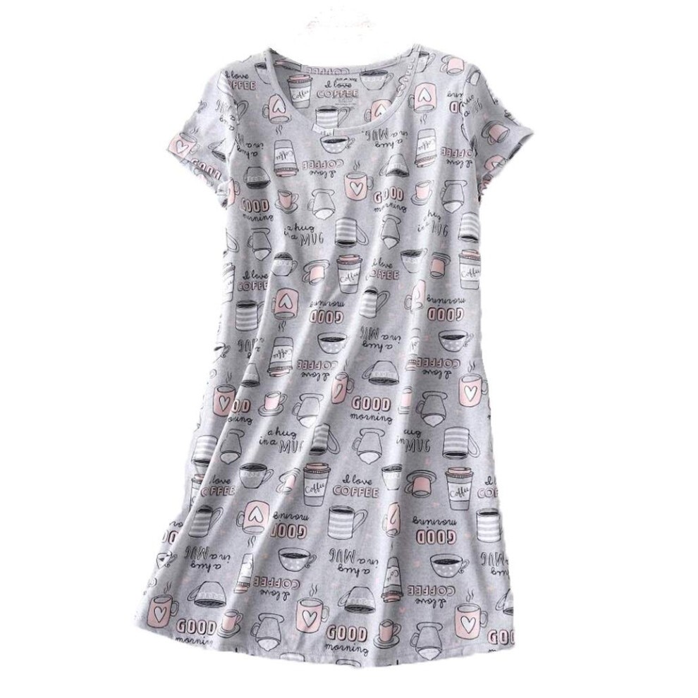 Inadays Sleepwear Women's Nightgown Cotton Sleepshirts Short Sleeve Nightshirt Print Sleep Dress R Neck Nightdress Loose Comfy Pajama SQ002-Cup-XL