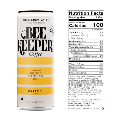 Beekeeper Coffee Cold Brew with Oregon Honey, Mixed Variety Pack, 8 Fl Oz Cans (Pack of 12), Ready-to-Drink Black, Caramel, Mocha & Vanilla Lattes thumbnail