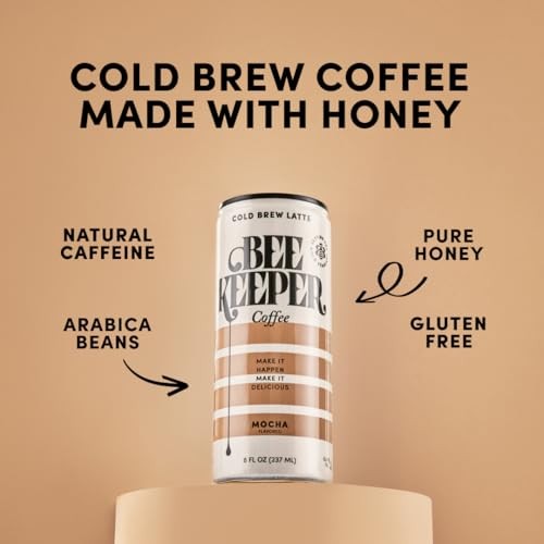 Beekeeper Coffee Cold Brew with Oregon Honey, Mixed Variety Pack, 8 Fl Oz Cans (Pack of 12), Ready-to-Drink Black, Caramel, Mocha & Vanilla Lattes thumbnail