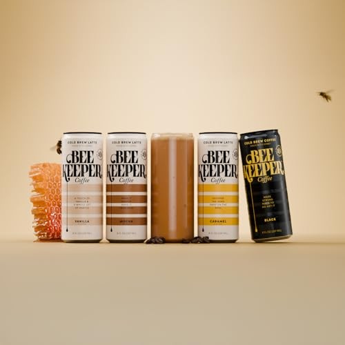 Beekeeper Coffee Cold Brew with Oregon Honey, Mixed Variety Pack, 8 Fl Oz Cans (Pack of 12), Ready-to-Drink Black, Caramel, Mocha & Vanilla Lattes thumbnail