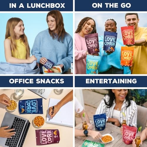 LOVE CORN Family Favorite - Sea Salt, BBQ, Salt & Vinegar, Cheddar 0.7oz X 20 - Delicious Crunchy Corn - Healthy Family Snacks - Gluten Free, NON-GMO  thumbnail