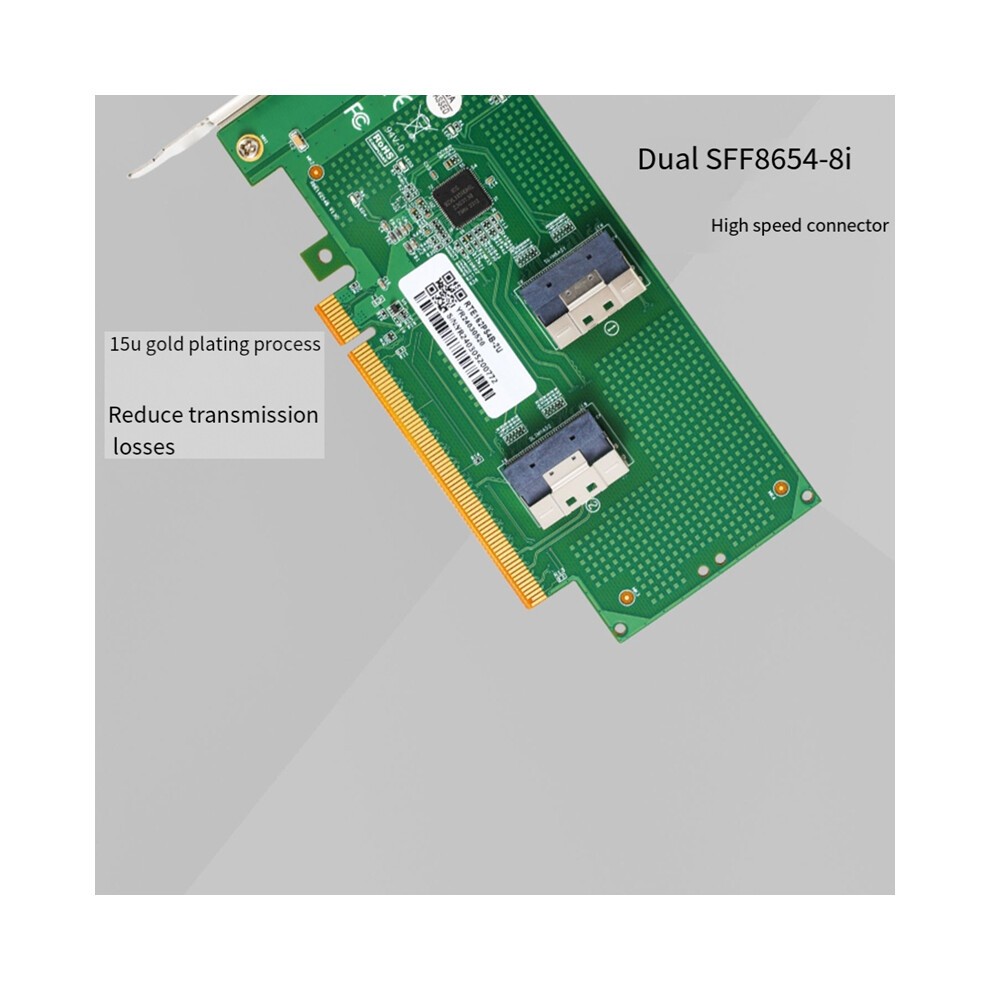 Dual-Channel PCIe X16 to 2x SlimSAS SFF-8654 8i Adapter Card XIC PE4165 PCI4.0 Extension thumbnail