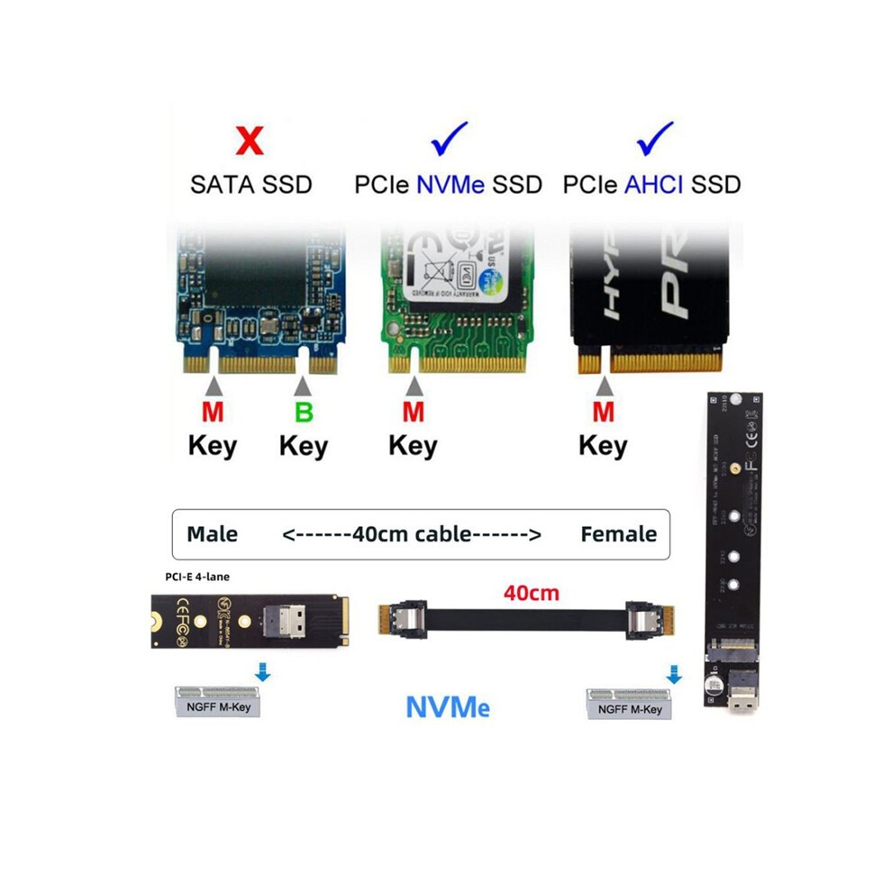 NGFF M.2 NVME M-Key SSD Male to Female Extension Cable 40cm with SFF-8654 Connector Adapter for Mainboard 2280/22110 thumbnail