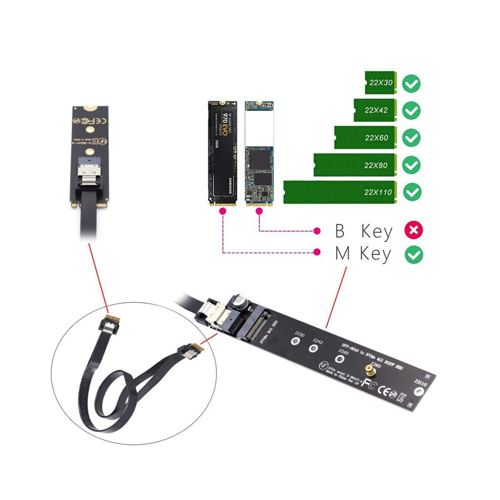 NGFF M.2 NVME M-Key SSD Male to Female Extension Cable 40cm with SFF-8654 Connector Adapter for Mainboard 2280/22110 thumbnail