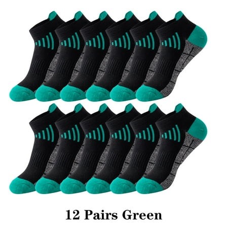12 Pairs Men Ankle Socks Athletic Breathable Outdoor Fitness Running Socks Women Man Low Cut Sports Mesh Casual Short Sock Black 6504-Green