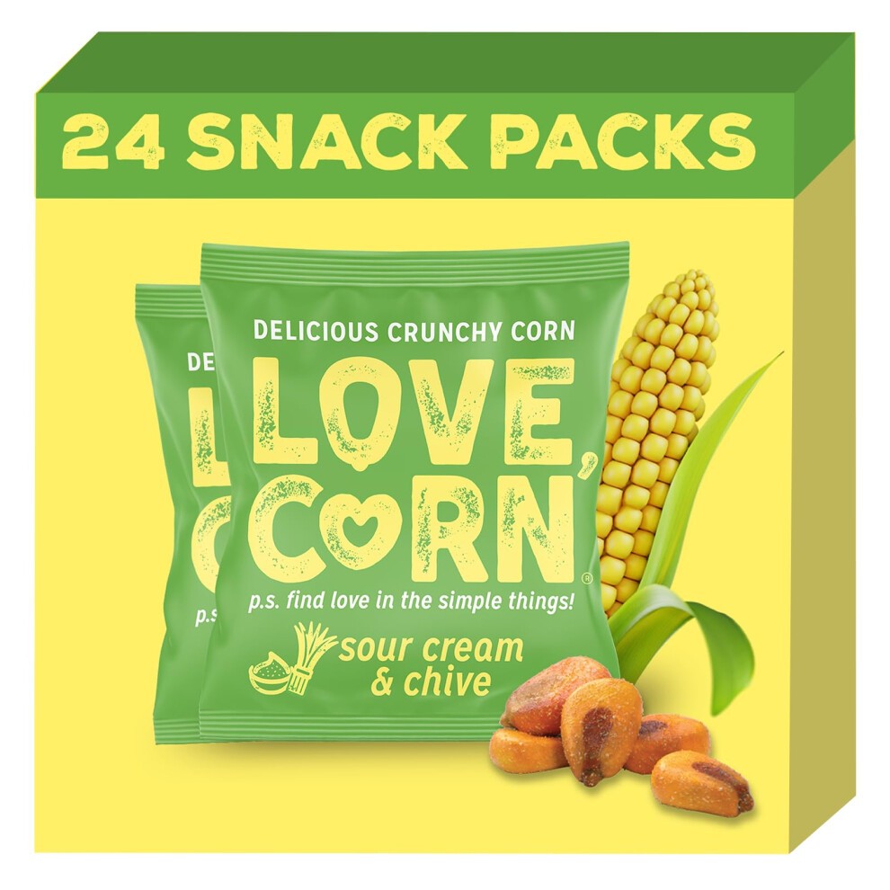 LOVE CORN Sour Cream & Chive Crunchy Corn Snack 20g X 24 Bags ? Healthy Snacks Ideal for Gluten Free & Vegan Diets ? Low Sugar Alternative for Crisps,