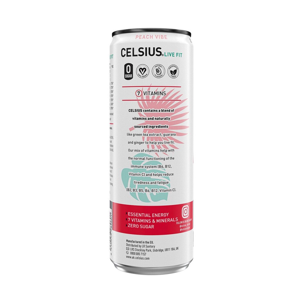 Celsius Sparkling Energy Drink Peach Vibe with Zero Sugar 355ml, 12 Pk thumbnail