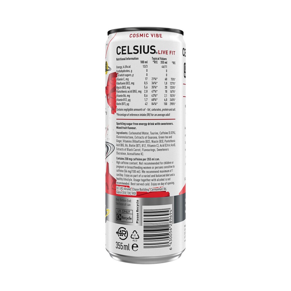 Celsius Sparkling Energy Drink Cosmic Vibe with Zero Sugar 355ml,12 Pk thumbnail