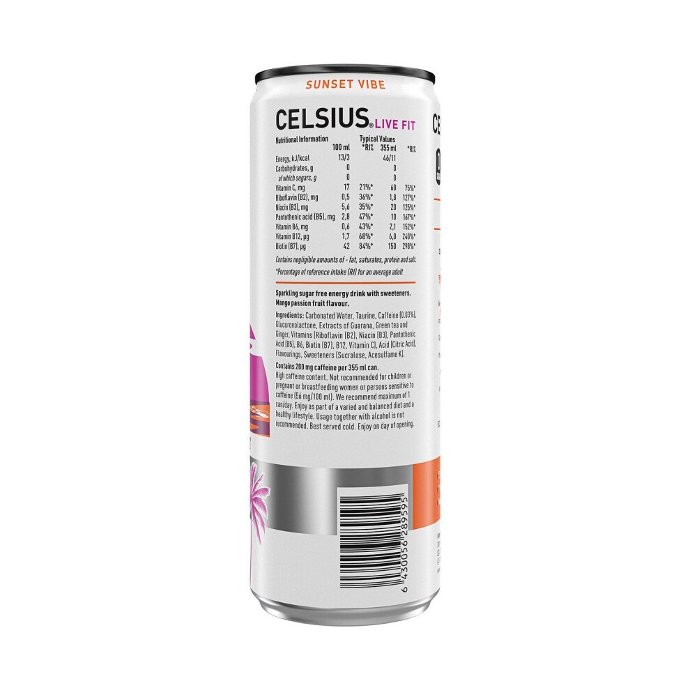 Celsius Sparkling Energy Drink Mango Passionfruit 355ml, 12 Pack thumbnail