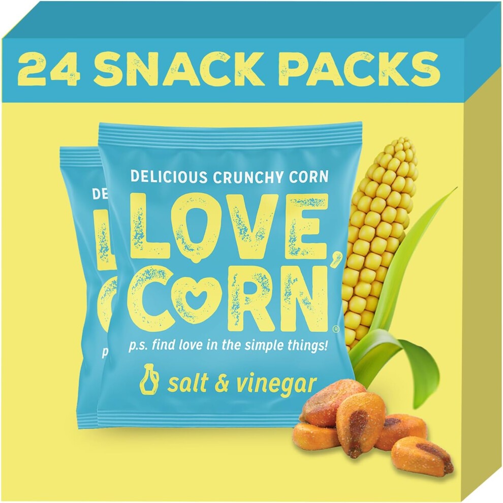 LOVE CORN Salt & Vinegar Crunchy Corn Snack 20g X 24 Bags Healthy Snacks Ideal for Gluten Free & Vegan Diets Low Sugar Alternative for Crisps Mixed