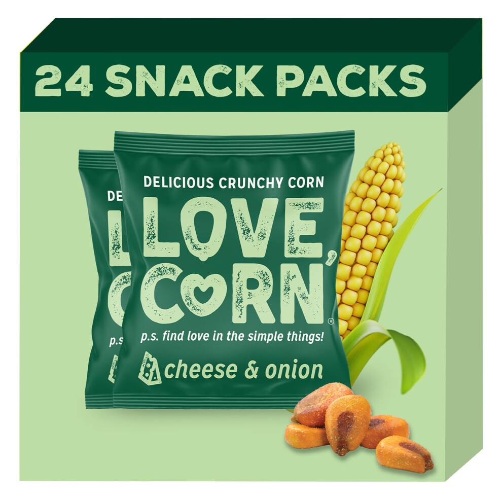 LOVE CORN Cheese & Onion Crunchy Corn Snack 20g X 24 Bags ? Healthy Snacks Ideal for Gluten Free & Vegan Diets ? Low Sugar Alternative for Crisps,