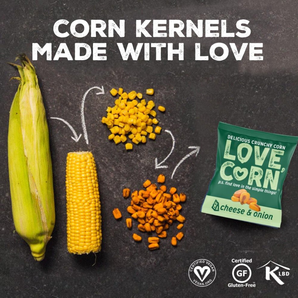 LOVE CORN Cheese & Onion Crunchy Corn Snack 20g X 24 Bags ? Healthy Snacks Ideal for Gluten Free & Vegan Diets ? Low Sugar Alternative for Crisps, thumbnail