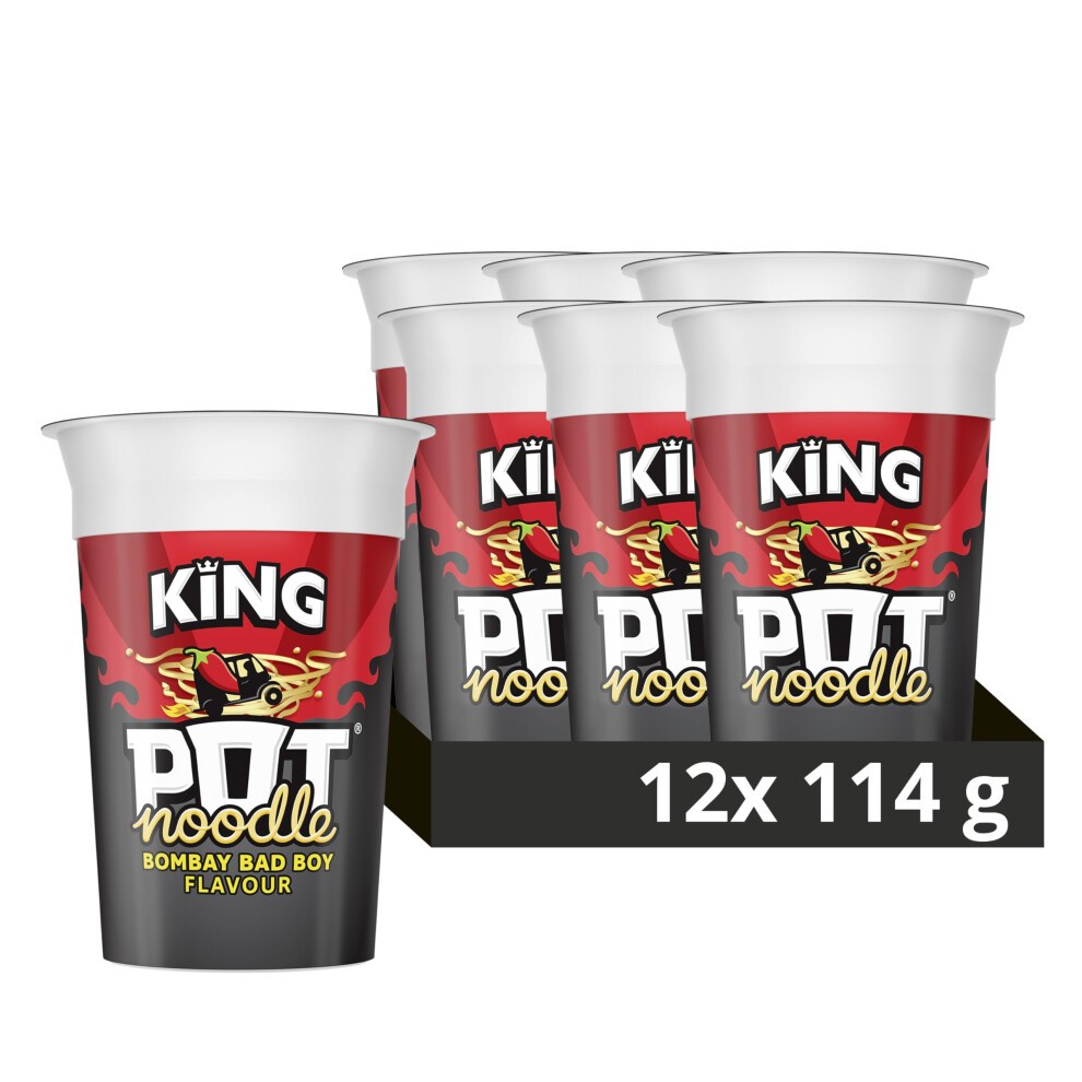 Pot Noodle Bombay Bad Boy King Pot Vegetarian Quick to Make Noodles 12x 114 G