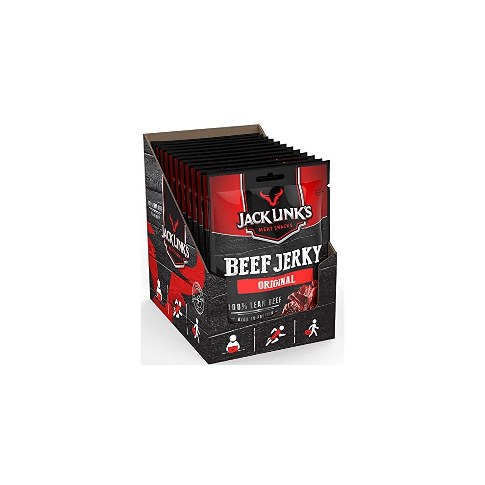 Jack Link's Beef Jerky, Original Flavour High Protein Meat Snack, Multipack Box of 12 X 25g Packs