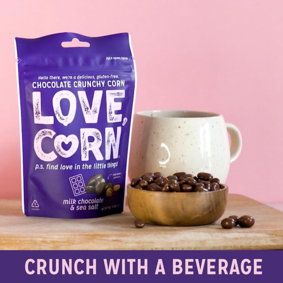 LOVE CORN Milk Chocolate & Sea Salt Crunchy Corn Snack 15g X 30 Bags ? Chocolate Multipack Snacks Ideal for Gluten Free Diets ? Chocolate Gift ? thumbnail