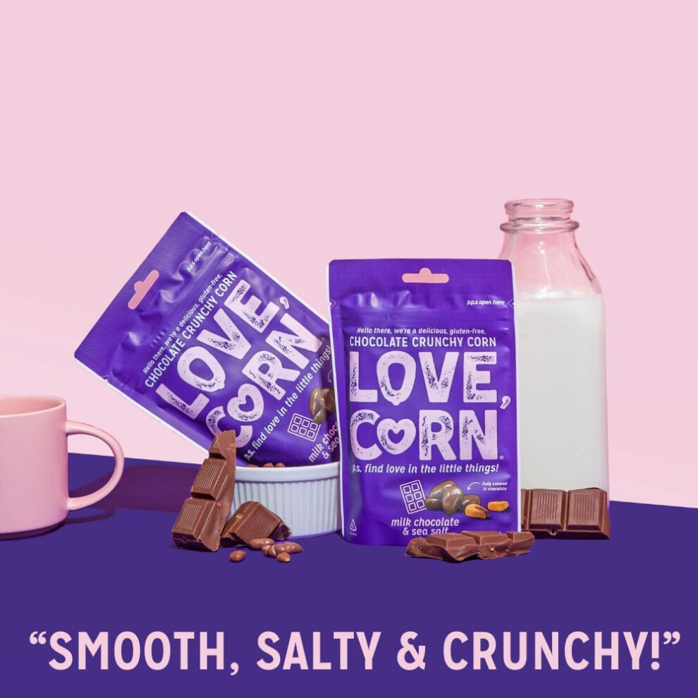 LOVE CORN Milk Chocolate & Sea Salt Crunchy Corn Snack 15g X 30 Bags ? Chocolate Multipack Snacks Ideal for Gluten Free Diets ? Chocolate Gift ? thumbnail