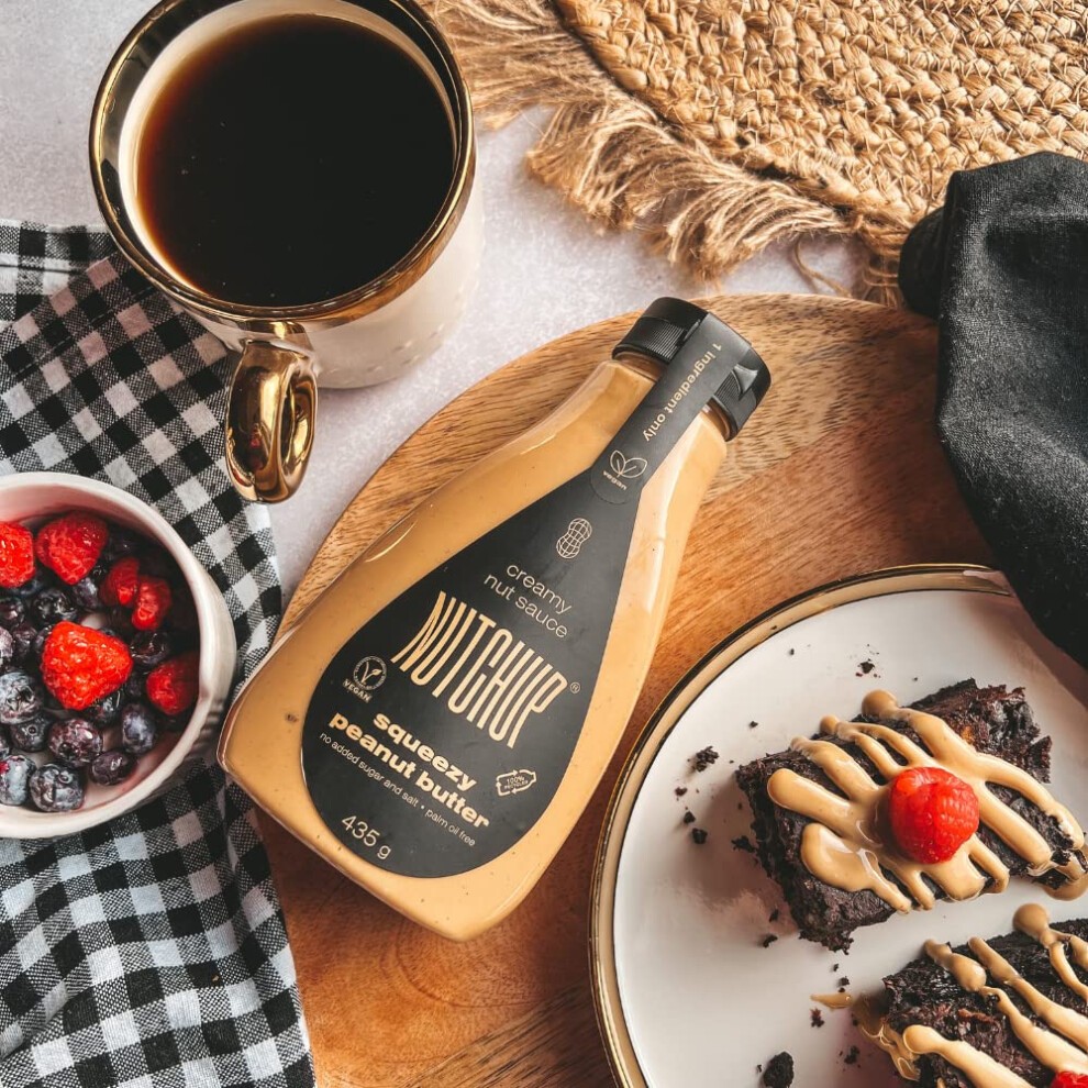 NUTCHUP the First Squeezy Peanut Butter | Delicious Nut Topping | Smooth & Crunchy Pancake, Waffle, Ice Cream, Pizza Sauce | 435g Bottle (Peanut thumbnail