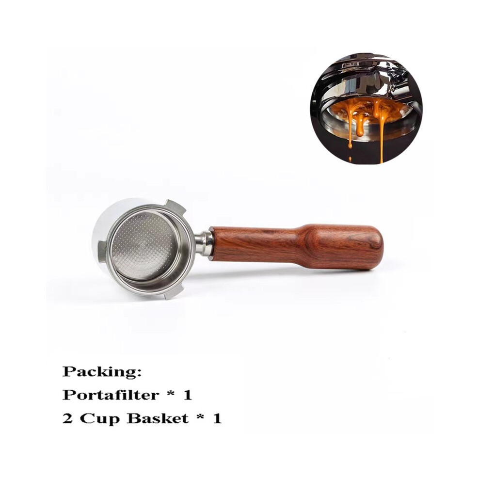 (C1 Red Wood) 51mm Bottomless Portafilter for Delonghi 9155/9255/9355/9335/9665 Stainless Steel Naked Coffee Handle with Basket