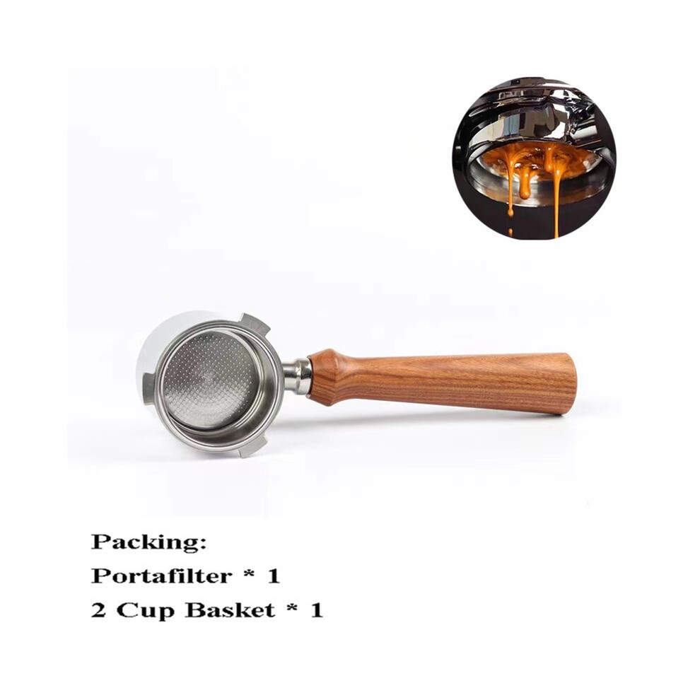 (F Red Wood) 51mm Bottomless Portafilter for Delonghi 9155/9255/9355/9335/9665 Stainless Steel Naked Coffee Handle with Basket