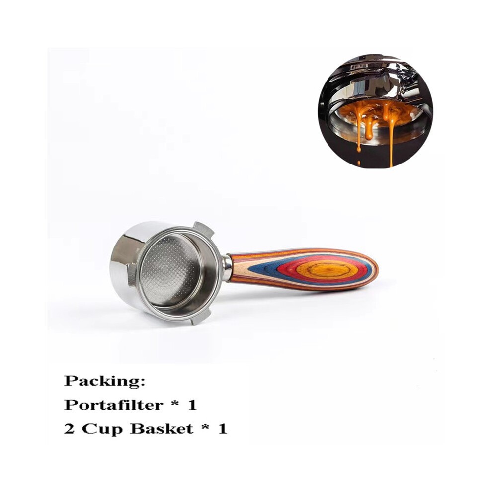 (L Color Wood) 51mm Bottomless Portafilter for Delonghi 9155/9255/9355/9335/9665 Stainless Steel Naked Coffee Handle with Basket