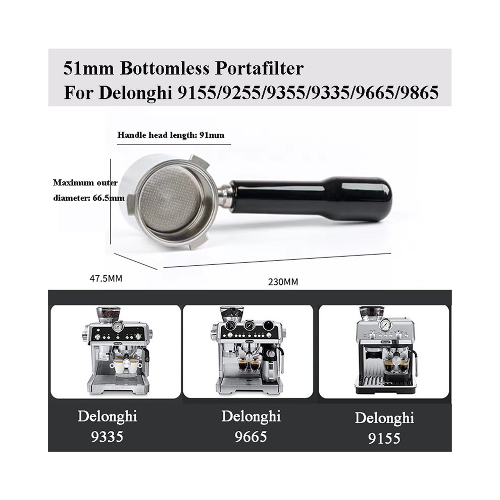 (SR Color Wood) 51mm Bottomless Portafilter for Delonghi 9155/9255/9355/9335/9665 Stainless Steel Naked Coffee Handle with Basket thumbnail