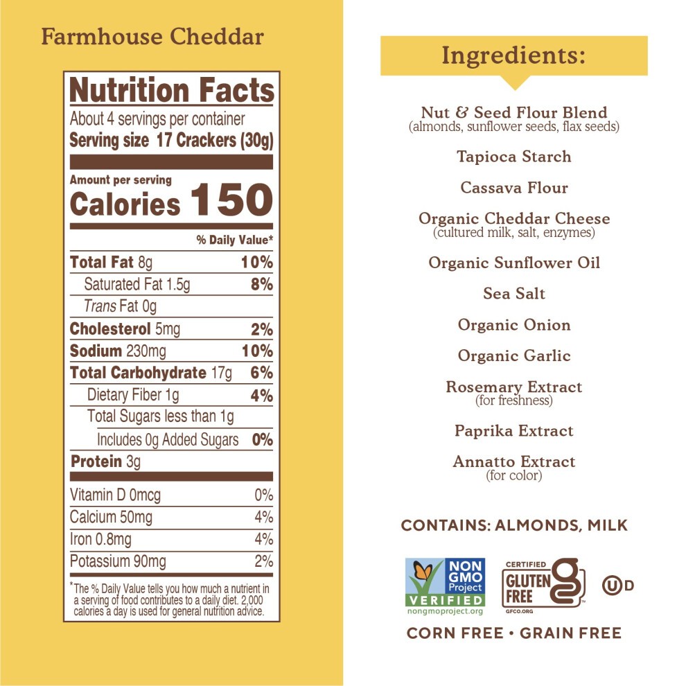 Simple Mills Naturally Gluten-Free Almond Flour Crackers, Farmhouse Cheddar, 4.25 Oz thumbnail