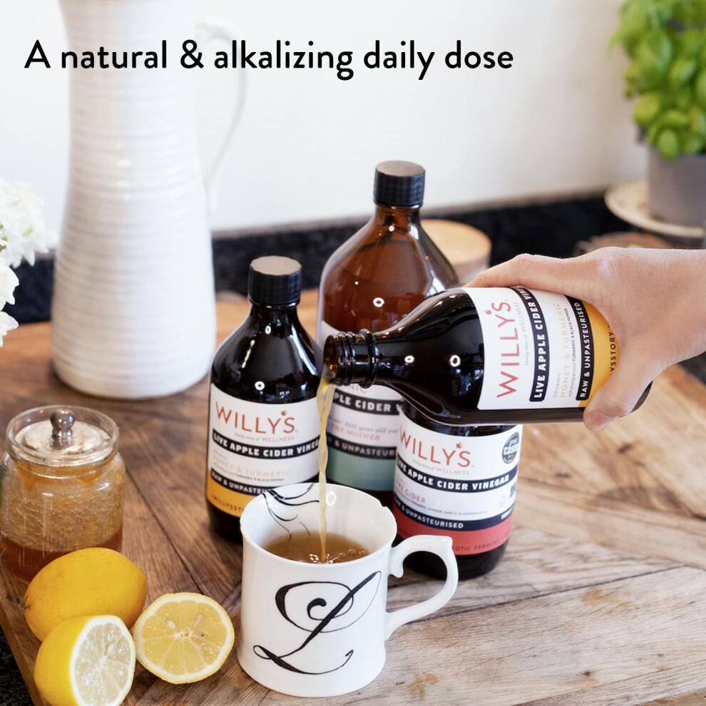 Willy's ACV Organic Live Probiotic Apple Cider Vinegar, Honey & Black Pepper (1 X 500ml), White & WILLY'S, Raw Apple Cider Vinegar with Real Live Moth thumbnail