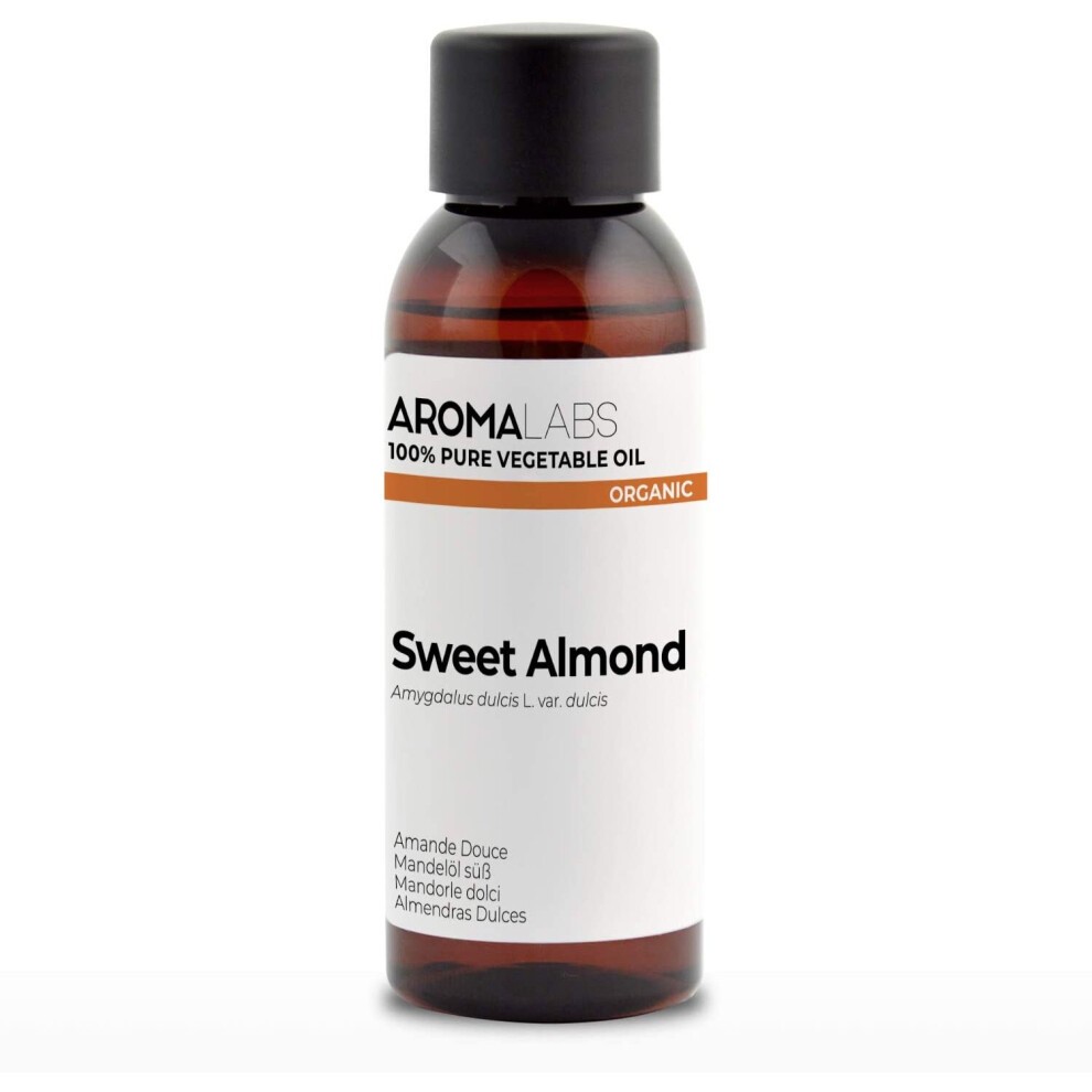 AROMA LABS 100 Organic Cold Pressed Sweet Almond Oil 50ml Pure Natural from Organic Farming, Neutral, 50 Millilitre