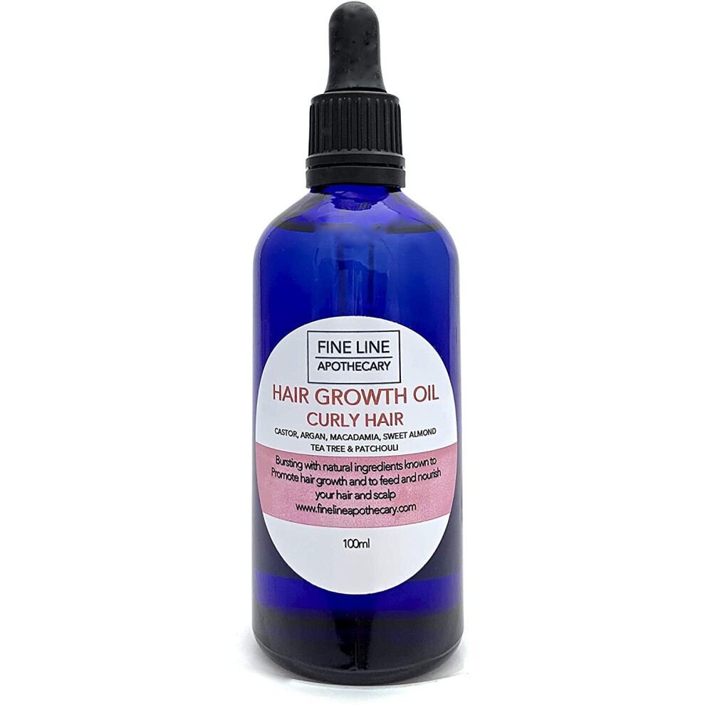 100% Natural HAIR GROWTH OIL - CURLY HAIR - CASTOR, ARGAN, MACADAMIA, SWEET ALMOND with TEA TREE & PATCHOULI - 100ml by Fine Line Apothecary