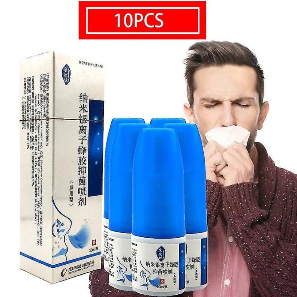 Tib 10pcs Nano Silver Ion Propolis Antibacterial Nose Spray Cure Rhinitis Sinusitis Nose Drops Anti-snore for Human Health Care