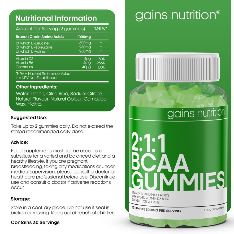 BCAA 2:1:1 Gummies - 1000mg Branch Chain Amino Acids per Serving thumbnail