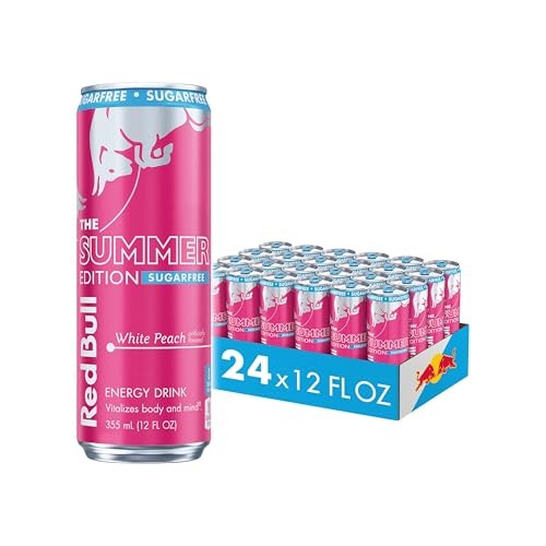 Red Bull Summer Edition Sugarfree Energy Drink, White Peach, 12 Fl. Oz., Case of 24 Cans, with 114mg Caffeine, Taurine & B Vitamins