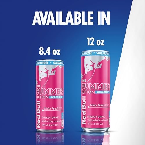 Red Bull Summer Edition Sugarfree Energy Drink, White Peach, 12 Fl. Oz., Case of 24 Cans, with 114mg Caffeine, Taurine & B Vitamins thumbnail